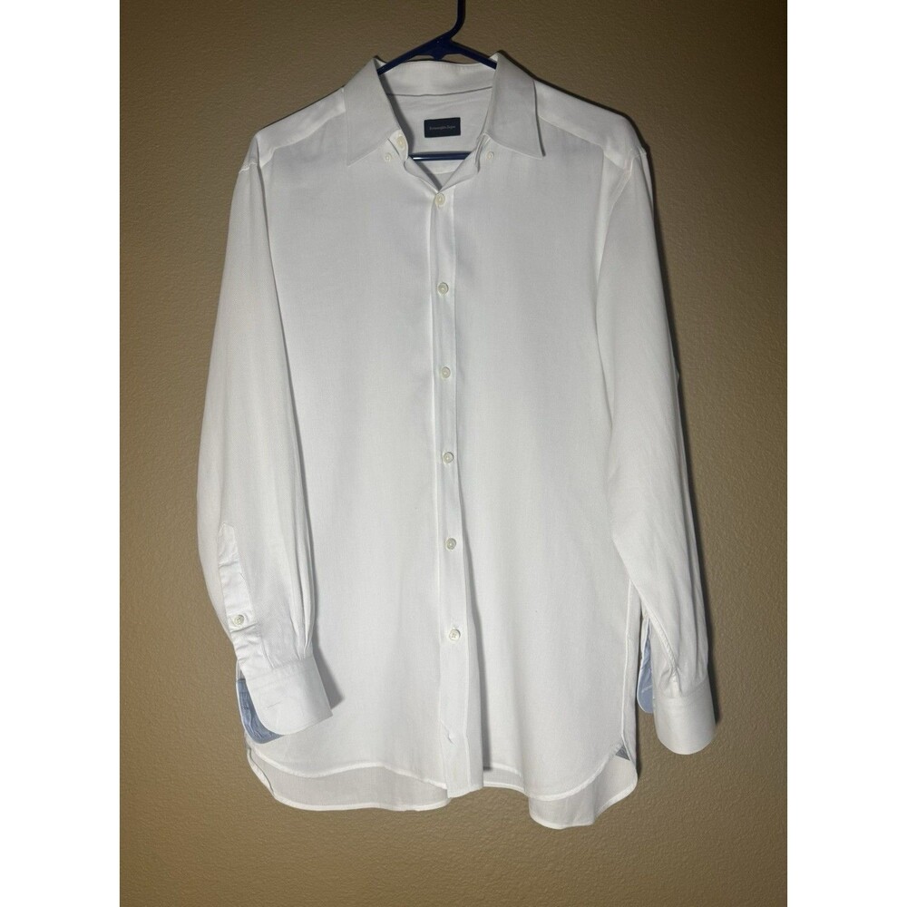 Ermenegildo Zegna Men’s Long Sleeve White Shirt Button Front Size Large Italy